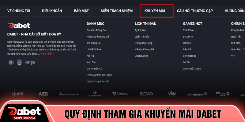 Quy định tham gia khuyến mãi DABET